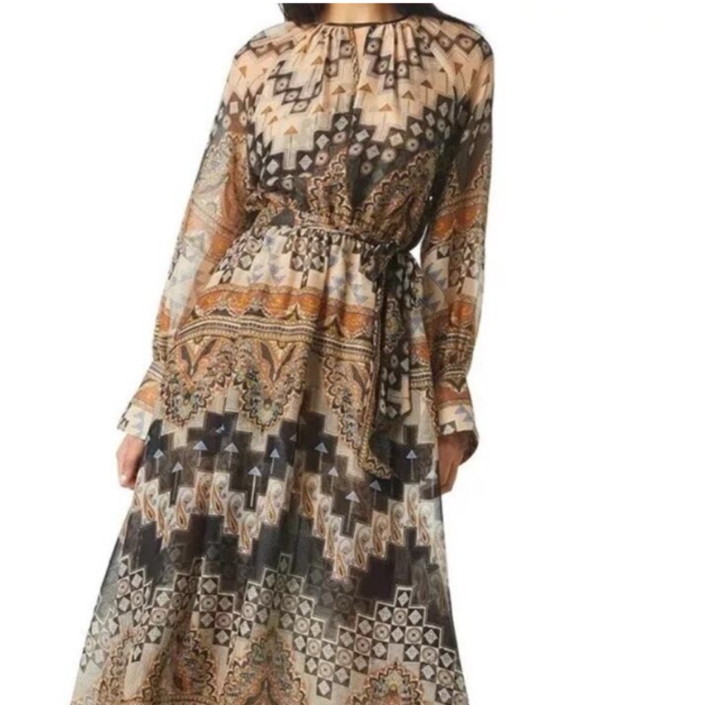 Misa Los Angeles Brown Tan Long Sleeve dress